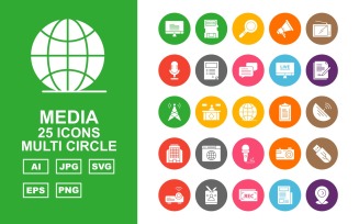 25 Premium Media Multi Circle Icon Set