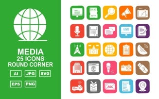 25 Premium Media Round Corner Icon Set