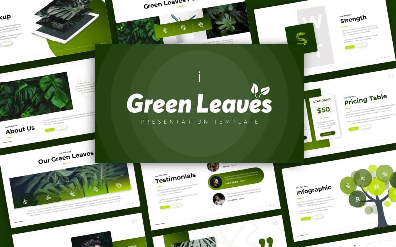 Green Leaves Environment Presentation PowerPoint template PowerPoint Template