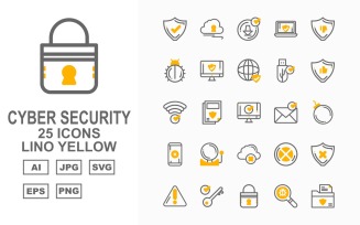 25 Premium Cyber Security Lino Yellow Icon Set