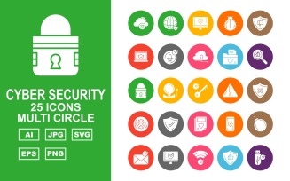 25 Premium Cyber Security Multi Circle Icon Set
