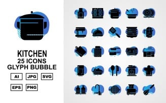 25 Premium Kitchen Glyph Bubble Icon Set
