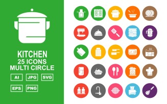 25 Premium Kitchen Multi Circle Icon Set
