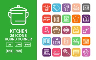 25 Premium Kitchen Round Corner Icon Set