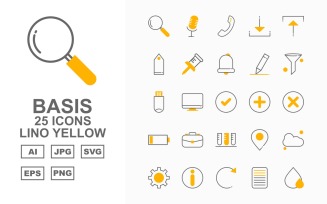 25 Premium Basic Lino Yellow Icon Set