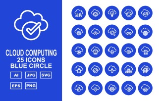 25 Premium Cloud Computing Blue Circle Icon Set