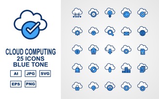 25 Premium Cloud Computing Blue Tone Icon Set