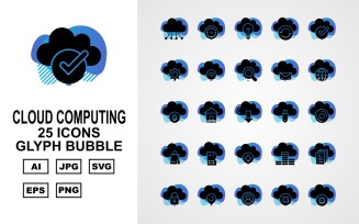 25 Premium Cloud Computing Glyph Bubble Icon Set