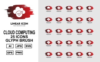 25 Premium Cloud Computing Glyph Bursh Icon Set