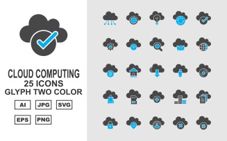 25 Premium Cloud Computing Glyph Two Color Icon Set