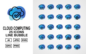 25 Premium Cloud Computing Line Bubble Icon Set