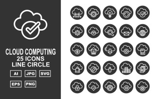 25 Premium Cloud Computing Line Circle Icon Set