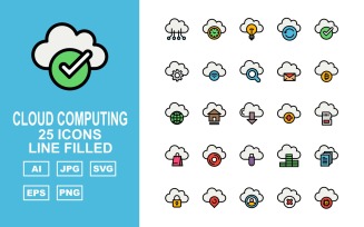 25 Premium Cloud Computing Line Filled Icon Set