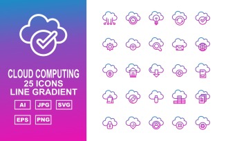 25 Premium Cloud Computing Line Gradient Icon Set
