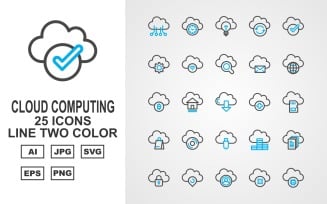 25 Premium Cloud Computing Line Two Color Icon Set