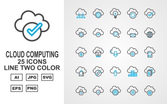 25 Premium Cloud Computing Line Two Color Icon Set