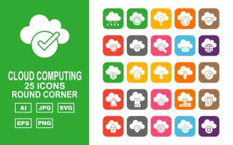 25 Premium Cloud Computing Round Corner Icon Set