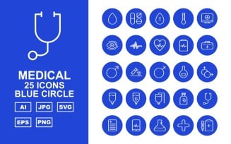 25 Premium Medical Blue Circle Icon Set