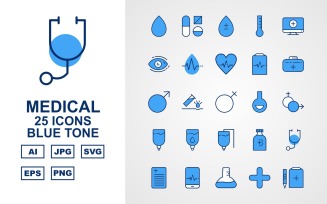 25 Premium Medical Blue Tone Icon Set