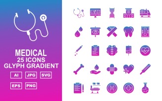 25 Premium Medical Glyph Gradient Icon Set