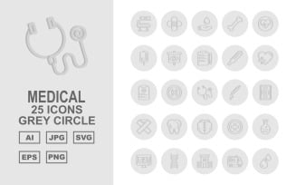 25 Premium Medical Grey Circle Icon Set
