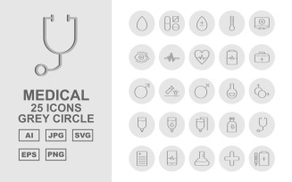 25 Premium Medical Grey Circle Icon Set