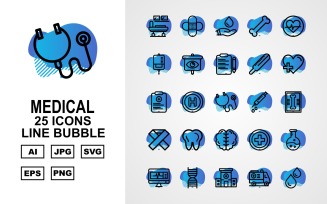 25 Premium Medical Line Bubble Icon Set