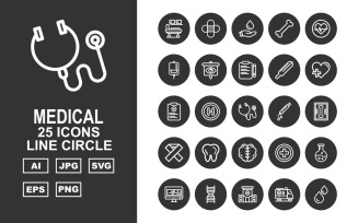 25 Premium Medical Line Circle Icon Set