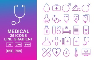 25 Premium Medical Line Gradient Icon Set