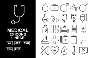 25 Premium Medical Linear Icon Set