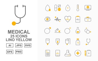 25 Premium Medical Lino Yellow Icon Set