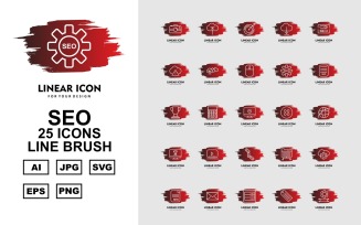 25 Premium SEO Line Brush Icon Set