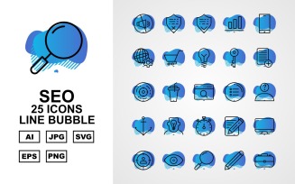 25 Premium SEO Line Bubble Icon Set