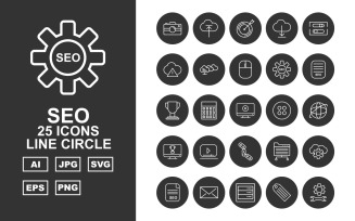 25 Premium SEO Line Circle Pack Icon Set