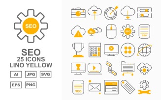 25 Premium SEO Lino Yellow Icon Set