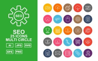25 Premium SEO Multi Circle Icon Set