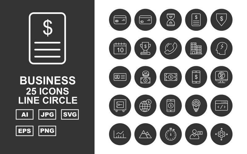 25 Premium Business Line Circle Icon Set