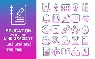 25 Premium Education Line Gradient Icon Set