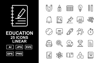 25 Premium Education Linear Icon Set
