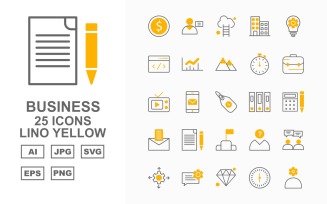 25 Premium Business Lino Yellow Icon Set