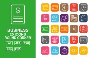 25 Premium Business Round Corner Icon Set