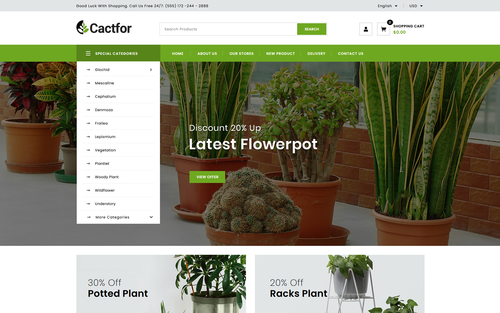 Responsive Cactfor - Plants & Gardening Tools Online Store Prestashop #157395