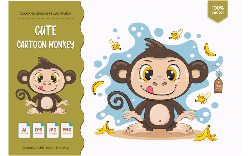 Cute Cartoon Monkey - Vector Image Vector Graphic
