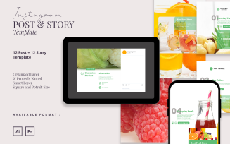 Fresh Food Beverage Instagram Post and Story Template for Social Media