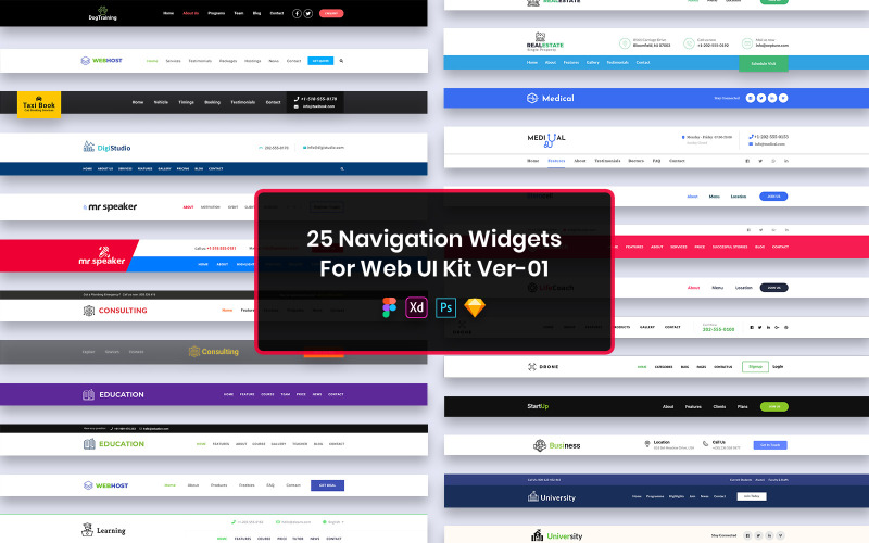 25 Navigations Widgets for Web UI Kit Ver-01 UI Element