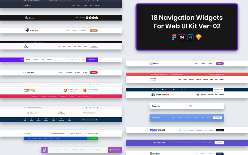 18 Navigations Widgets for Web UI Kit Ver-02 UI Element