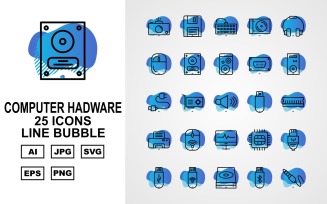 25 Premium Computer Hardware Line Bubble Icon Set