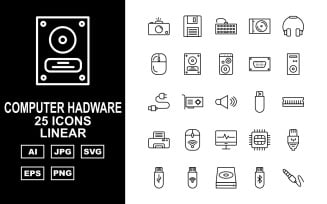 25 Premium Computer Hardware Linear Icon Set