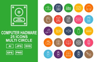 25 Premium Computer Hardware Multi Circle Icon Set