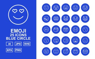 25 Premium Emoji Blue Circle Icon Set
